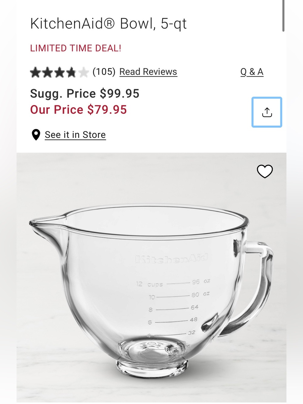 KitchenAid Clear Glass Mixing Bowl with Gray Lid